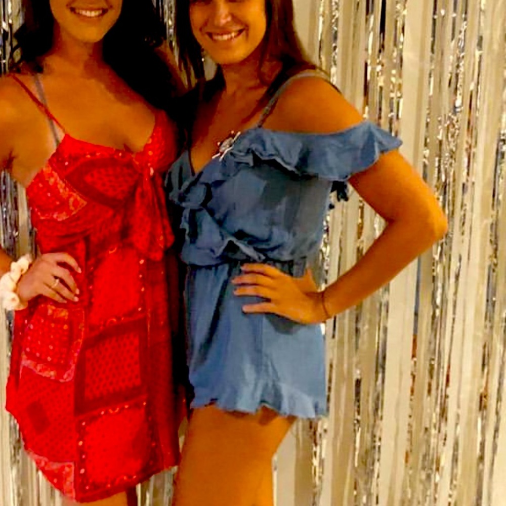Blue denim romper